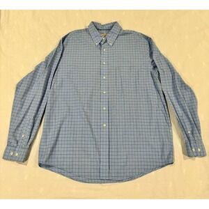 AKA Eddie Bauer Mens Blue Grid Check Button Down Shirt 100% Cotton 17 36/37